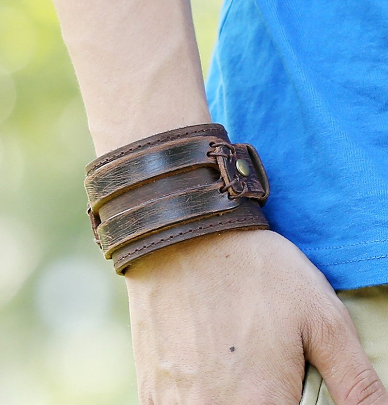 Hamoery Men Leather Bracelet Punk Braided Rope Alloy Bracelet Bangle Wristband - Image 4